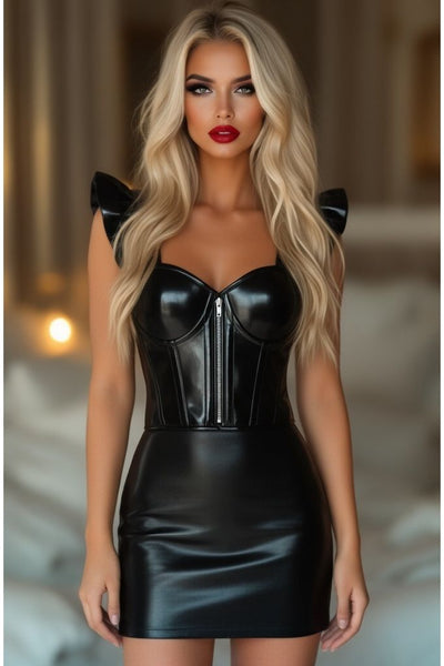 LIMITED EDITION Lavish Black Patent Bustier Top w/Ruffle Sleeves - Daisy Corsets