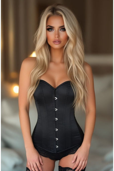 LIMITED EDITION Lavish Black Satin Overbust Corset w/Busk Closure - Daisy Corsets