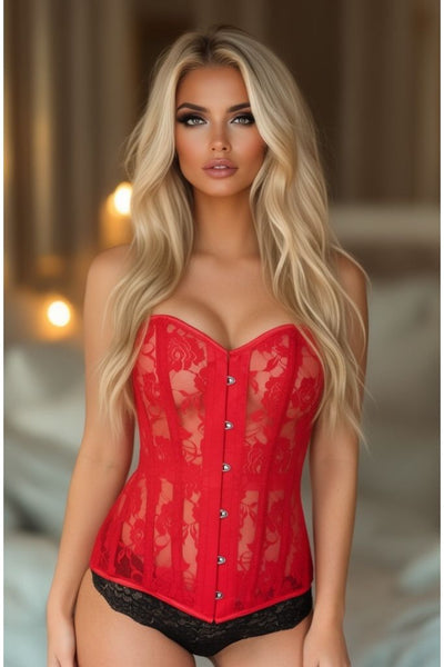 LIMITED EDITION Lavish Red Sheer Lace Over Bust Corset - Daisy Corsets