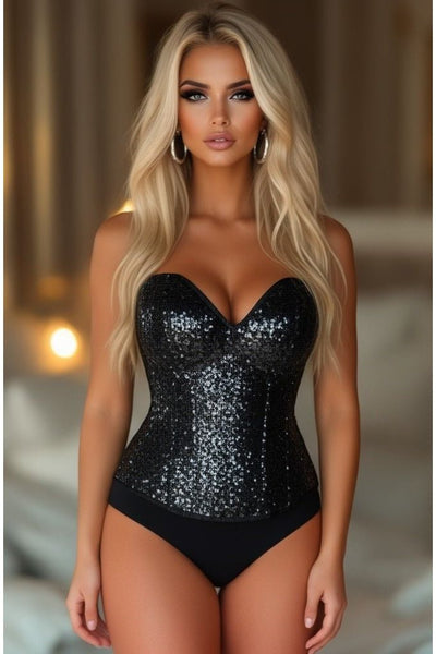 LIMITED EDITION Top Drawer Black Sequin Steel Boned Corset - Daisy Corsets