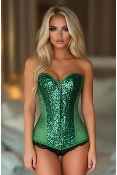 LIMITED EDITION Top Drawer Green Sequin Steel Boned Corset - Daisy Corsets