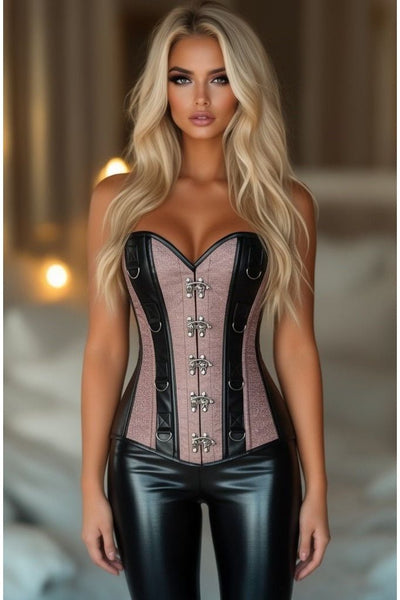 LIMITED EDITION Top Drawer Gunmetal Brocade & Faux Leather Steel Boned Corset - Daisy Corsets