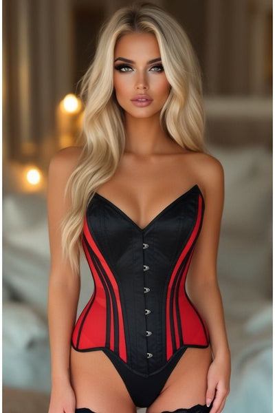 LIMITED EDITION Top Drawer Red Mesh & Black Satin Steel Boned Overbust Corset - Daisy Corsets