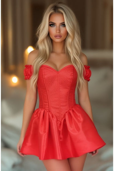 LIMITED EDITION Top Drawer Steel Boned Red Brocade & Taffeta Corset Dress - Daisy Corsets