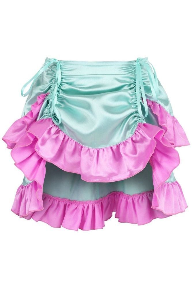 Mint/Pink Satin Ruched Bustle Skirt - Daisy Corsets