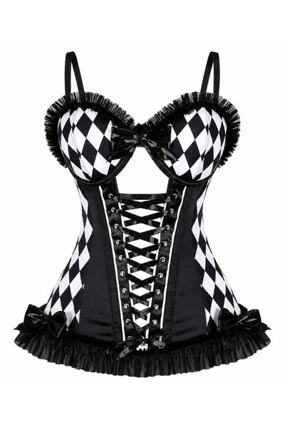 PRE-ORDER Lavish Black Diamond Print Bustier Corset with Underwire Cups - Daisy Corsets