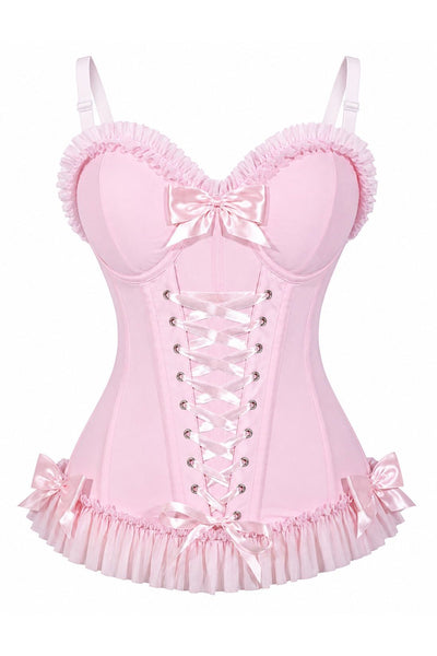 PRE-ORDER Lavish Light Pink Lace-Up Bustier Corset with Underwire Cups - Daisy Corsets