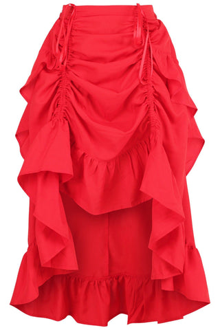 Red Crepe Adjustable High Low Skirt - Daisy Corsets