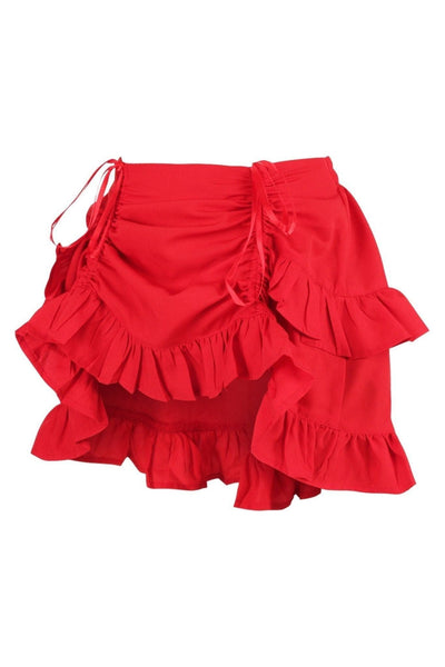 Red Crepe Ruched Bustle Skirt - Daisy Corsets