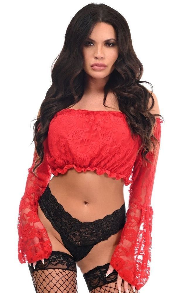 Red Lace Lined Bell Sleeve Top - Daisy Corsets