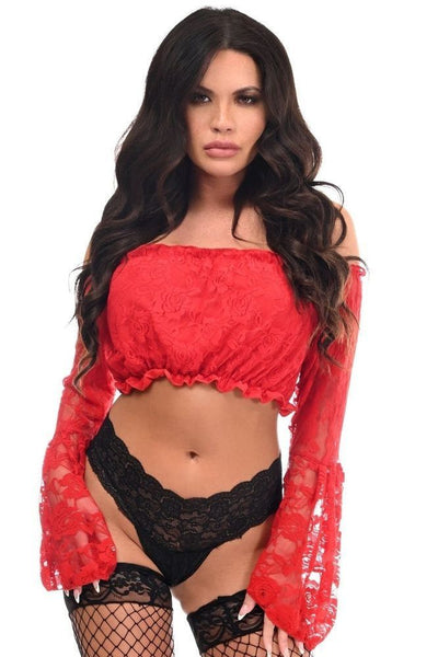 Red Lace Lined Bell Sleeve Top - Daisy Corsets