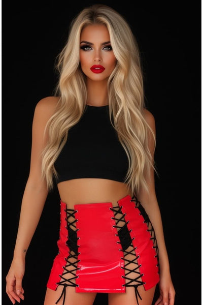 Red Patent Lace-Up Skirt - Daisy Corsets