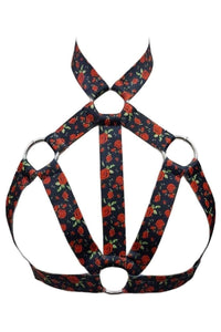 Red Roses Stretchy Body Harness w/Silver Hardware - Daisy Corsets