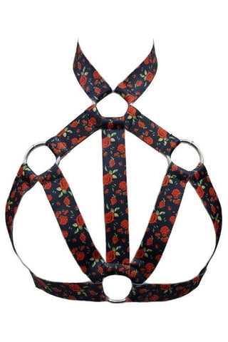 Red Roses Stretchy Body Harness w/Silver Hardware - Daisy Corsets