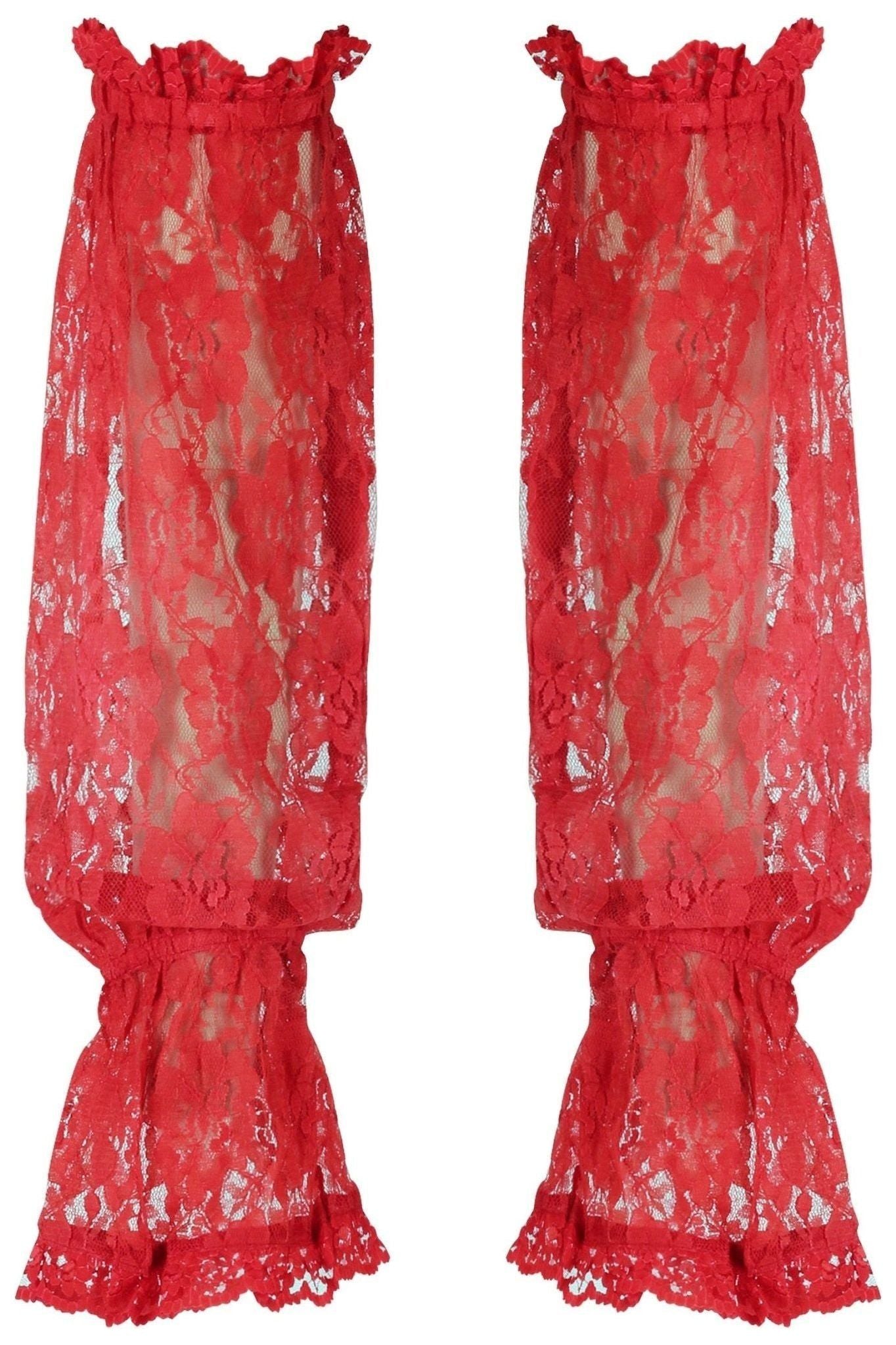 Red Sheer Lace Smocked Sleeves - Daisy Corsets