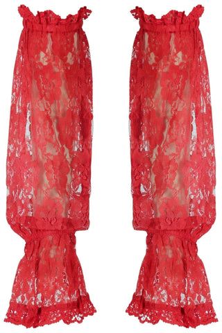 Red Sheer Lace Smocked Sleeves - Daisy Corsets