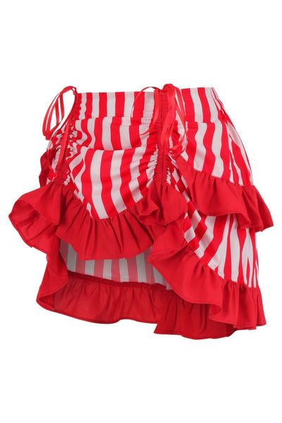 Red/White Striped Ruched Bustle Skirt - Daisy Corsets