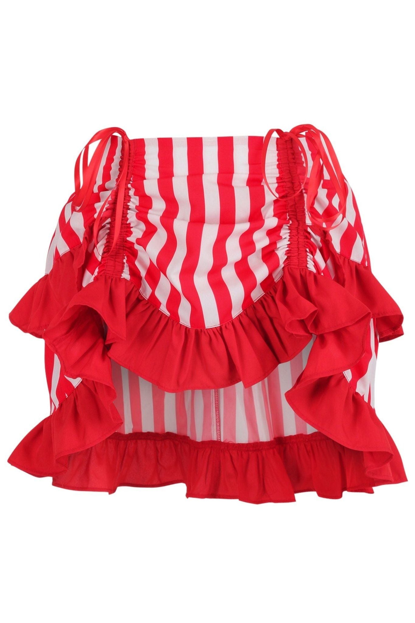 Red/White Striped Ruched Bustle Skirt - Daisy Corsets