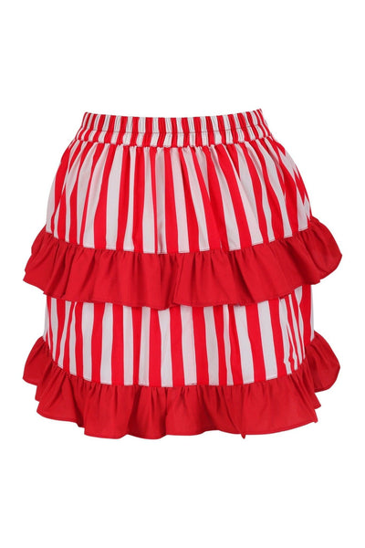 Red/White Striped Ruched Bustle Skirt - Daisy Corsets