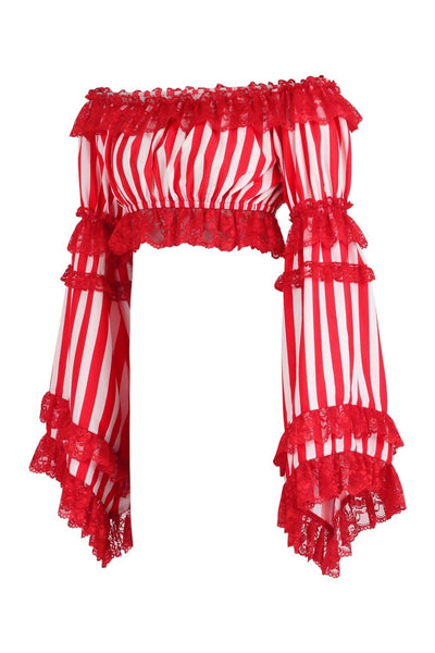 Red/White Striped Smocked Flare Sleeve Peasant Top - Daisy Corsets