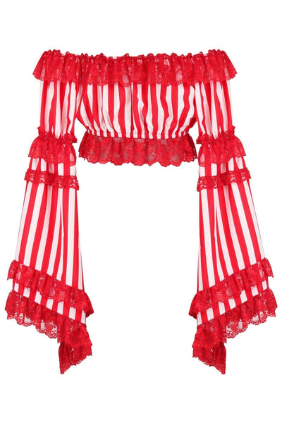 Red/White Striped Smocked Flare Sleeve Peasant Top - Daisy Corsets