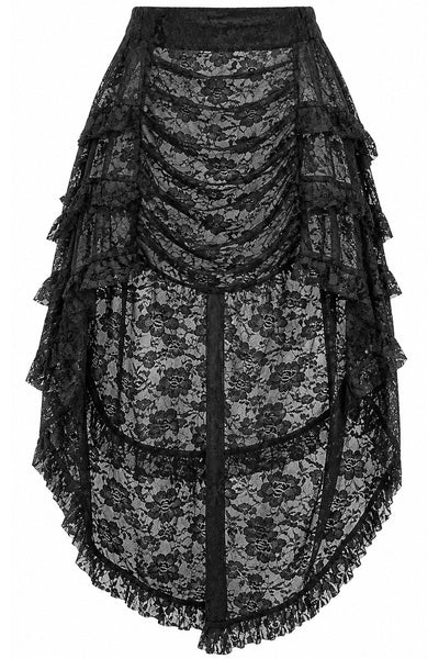Sheer Black Lace Ruched Front High Low Lace Skirt - Daisy Corsets