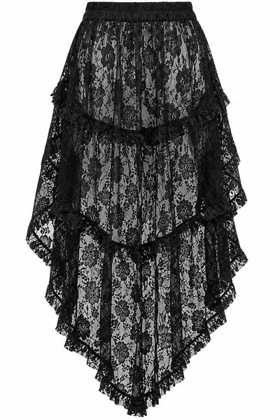 Sheer Black Lace Ruched Front High Low Lace Skirt - Daisy Corsets