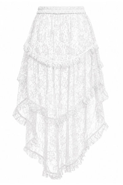 Sheer White Lace Ruched Front High Low Lace Skirt - Daisy Corsets
