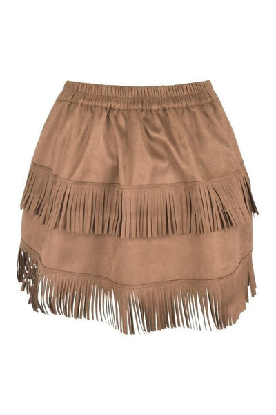 Tan Suede Ruched Bustle Skirt w/Fringe - Daisy Corsets