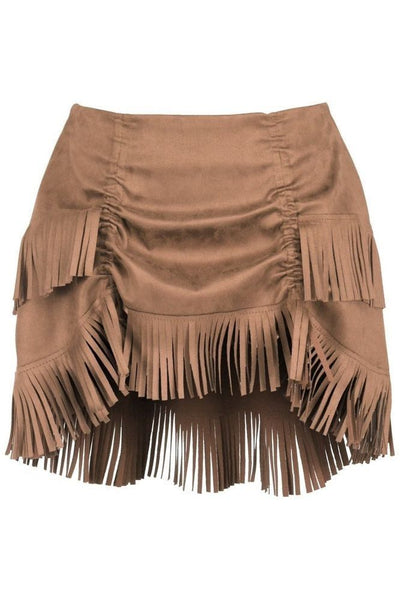 Tan Suede Ruched Bustle Skirt w/Fringe - Daisy Corsets