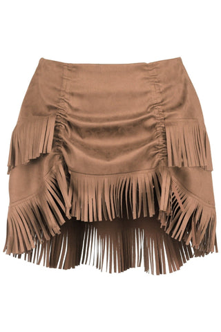 Tan Suede Ruched Bustle Skirt w/Fringe - Daisy Corsets