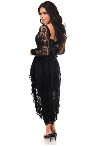 Top Drawer 2 PC Black Lace Steel Boned Corset & Lace Skirt Set - Daisy Corsets