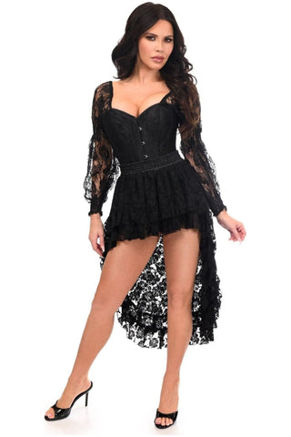 Top Drawer 2 PC Black Lace Steel Boned Corset & Lace Skirt Set - Daisy Corsets