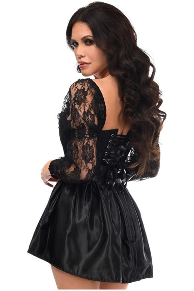 Top Drawer 2 PC Black Lace Steel Boned Corset & Satin Skirt Set - Daisy Corsets