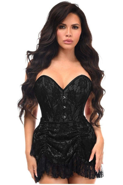 Top Drawer 2 PC Black Lace Steel Boned Corset & Skirt Set - Daisy Corsets