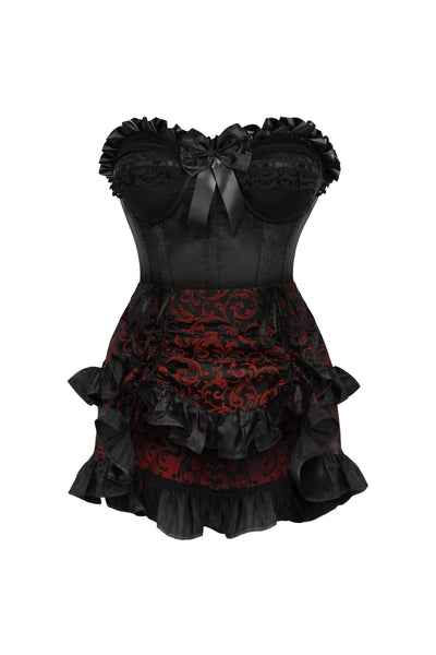 Top Drawer 2 PC Black Satin Steel Boned Burlesque Corset & Gold Brocade Skirt Set - Daisy Corsets