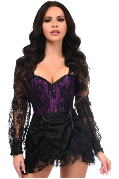 Top Drawer 2 PC Black/Purple Lace Steel Boned Corset & Skirt Set - Daisy Corsets