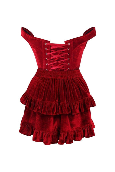 Top Drawer 2 PC Dark Red Velvet Steel Boned Corset & Skirt Set - Daisy Corsets