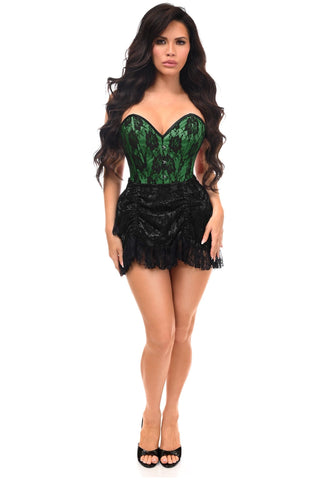 Top Drawer 2 PC Green Lace Steel Boned Corset & Skirt Set - Daisy Corsets