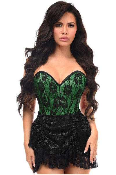 Top Drawer 2 PC Green Lace Steel Boned Corset & Skirt Set - Daisy Corsets