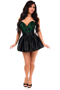Top Drawer 2 PC Green/Black Lace Steel Boned Corset & Satin Skirt Set - Daisy Corsets