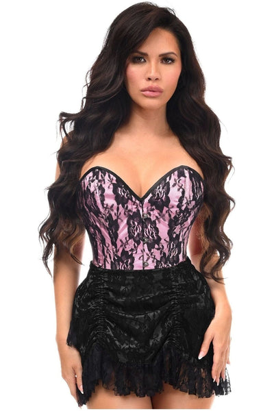 Top Drawer 2 PC Pink/Black Lace Steel Boned Corset & Skirt Set - Daisy Corsets