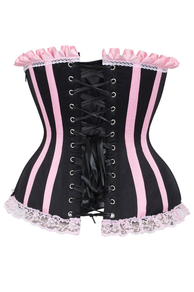 Top Drawer 2 PC Pink/Black Striped Burlesque Steel Boned Corset & Bloomer Set - Daisy Corsets