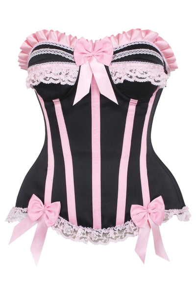 Top Drawer 2 PC Pink/Black Striped Burlesque Steel Boned Corset & Bloomer Set - Daisy Corsets