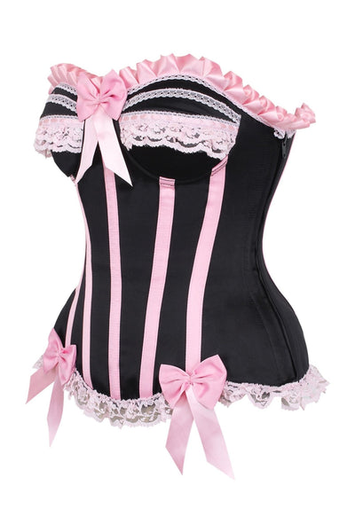 Top Drawer 2 PC Pink/Black Striped Burlesque Steel Boned Corset & Bloomer Set - Daisy Corsets