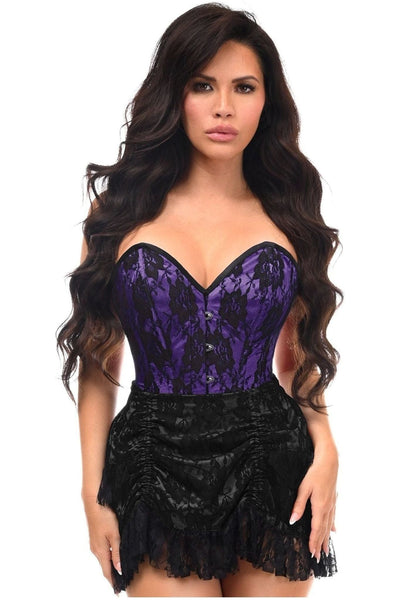 Top Drawer 2 PC Purple/Black Lace Steel Boned Corset & Skirt Set - Daisy Corsets