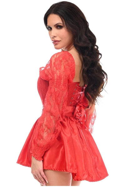 Top Drawer 2 PC Red Lace Steel Boned Corset & Satin Skirt Set - Daisy Corsets