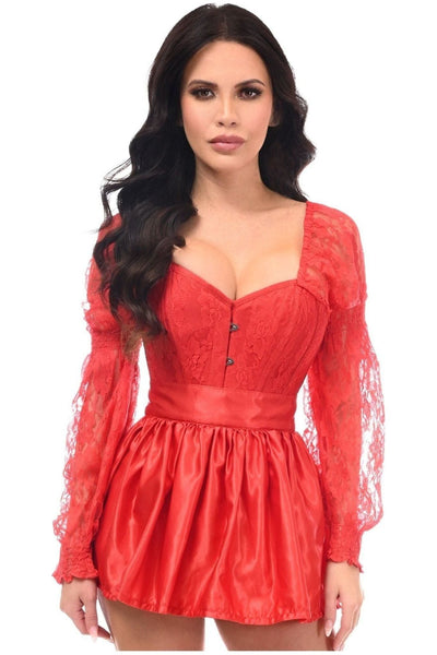 Top Drawer 2 PC Red Lace Steel Boned Corset & Satin Skirt Set - Daisy Corsets