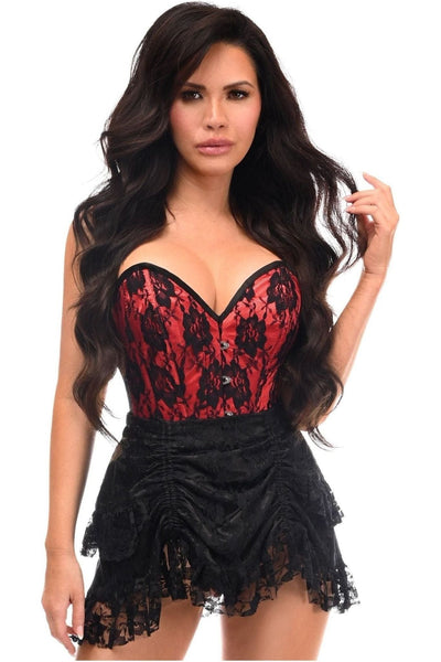 Top Drawer 2 PC Red Lace Steel Boned Corset & Skirt Set - Daisy Corsets