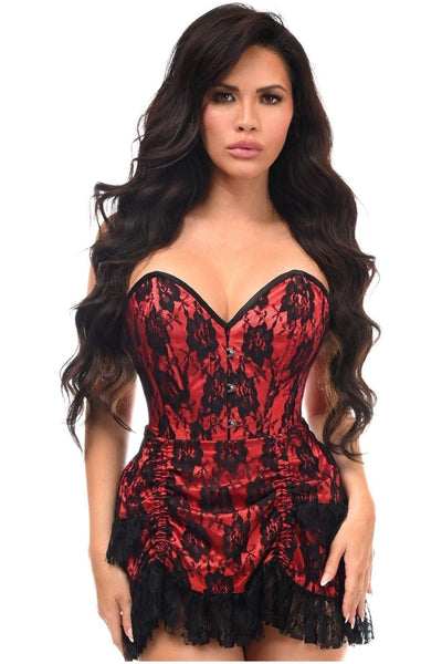 Top Drawer 2 PC Red Lace Steel Boned Corset & Skirt Set - Daisy Corsets